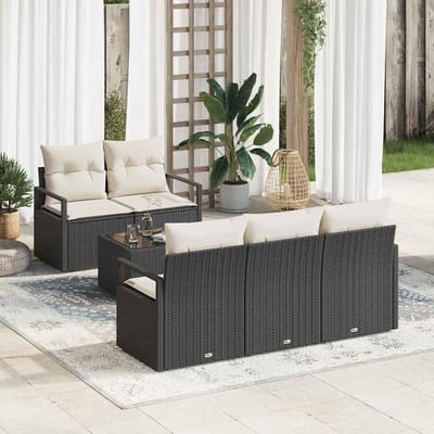 vidaXL Bankstel 6 st 5-Aantal zitplaatsen Zwart en Crème poly rattan