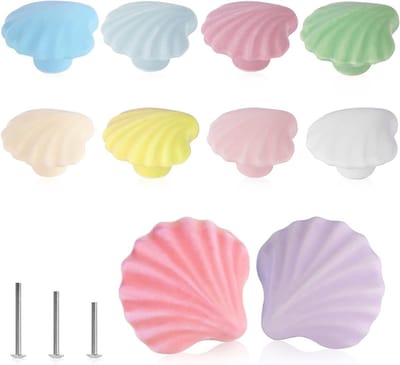 Kleurrijke kastknoppen in schelpvorm van keramiek voor kinderkamers, babykamers en meubels - 10 stuks