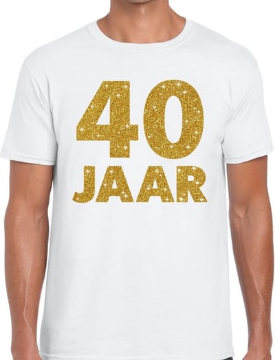 40 jaar goud glitter verjaardag t-shirt wit heren - verjaardag / jubileum shirts S