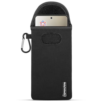 MobyDefend Hoesje - Geschikt voor Motorola Edge 60 Pro - Neopreen Pouch Met Karabijnhaak - Insteek - Riemlus - Zwart