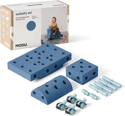 Bouwstenen Starterset - Constructie Speelgoed - Kinderontwikkeling - 14 Delige Set - 51x21x31cm - Blauw Tinten