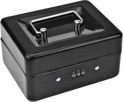 Metalen Muntenbox - Opbergbak Geld - Veilig Opbergen - Combinatieslot - 15 x 12 x 8 cm - Zwart