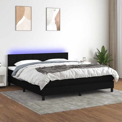 vidaXL - Boxspring - met - matras - en - LED - stof - zwart - 180x200 - cm