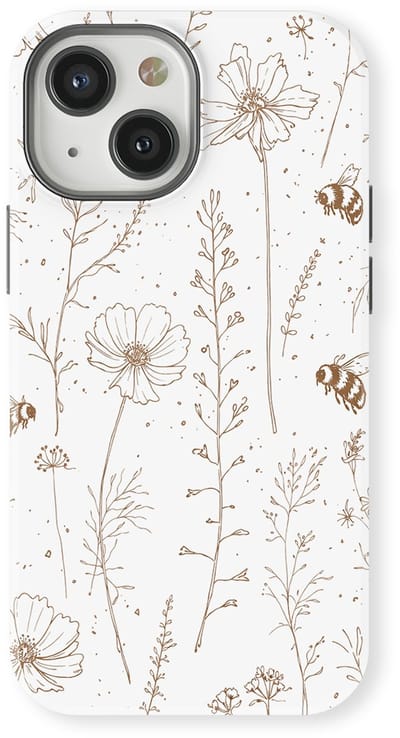 Bloemen Design Hoesje geschikt voor iPhone 13 Mini | Flower Print Tough Case met Mag | Shockproof | Bloemen Motief Backcover geschikt voor iPhone 13 Mini Meadow Sketch