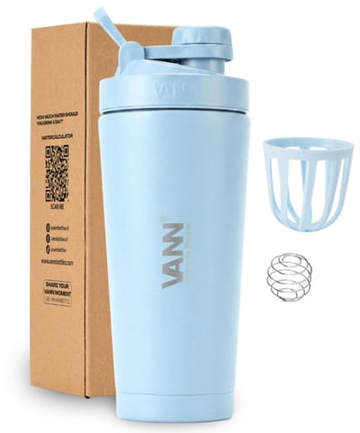 VANN® 3-wandige RVS shakebeker 750 ML - Premium Proteïne & Eiwit Shaker - ULTIMATE SHAKER™ - 12 uur koud - Bay Blue