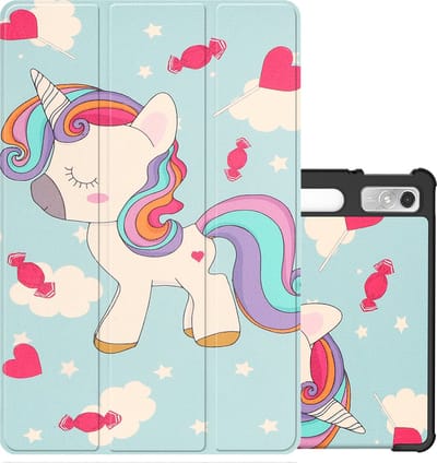 Hoes - Geschikt voor Lenovo Tab P11 Pro - Dun & Stevig - Trifold Bookcase - Hard Cover Case - Met Uitsparing Geschikt voor Lenovo Pen - Hardcover Book - Tablet Hoesje - Eenhoorn