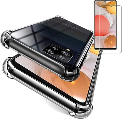 HB Hoesje Geschikt voor Samsung Galaxy A42 5G - Transparant - Anti Shock Hybrid Back Cover + Tempered Glazen Screenprotector