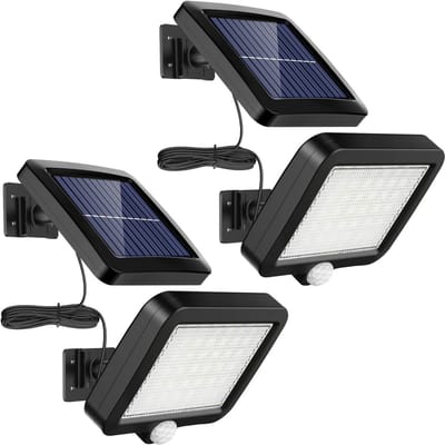 GELLDG Buitenlamp op zonne-energie - 56 LED-buitenlamp op zonne-energie - met bewegingssensor - 120° lichthoek - Geschikt voor tuinzonnewandlampen - met 5 m kabel - 2 stuks