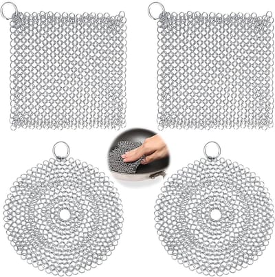 Ringen Schoonmaker - Keuken Schraper - Pannen Reinigen - Roestvrij Staal Gaas - 10 x 10 cm - Zilver