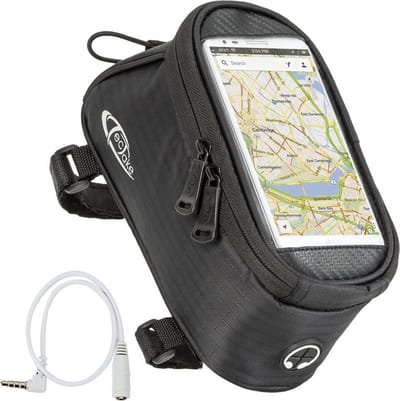 tectake® Frametas - Stuurtas - 20 x 9,5 x 10 cm - Frame Tas voor Fiets en Racefiets - Fietstas met Aanraakscherm voor Telefoons - Navigatiehouder - Waterafstotend - Met Kabeluitgang - Zwart