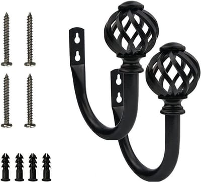 EGoods - Set van 2 decoratieve zwarte metalen haken voor gordijnen - wandmontage - stijlvolle gordijnaccessoires