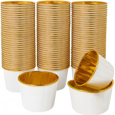 Muffinvormpjes 100 stuks – Wit & Goud 40×50 mm – Papieren-Aluminium Bakvormpjes voor Cupcakes en Desserts