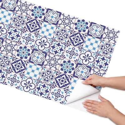 Coloray Meubel Wrap Folie - Blauw Meubelfolie - 65x130 cm - Meubelfolie Zelfklevend Mozaïektegels - Wrapfolie Keuken - Geometrische Meubelfolie - Decoratiefolie - Tafeldecoratie - Achtergronden en patronen