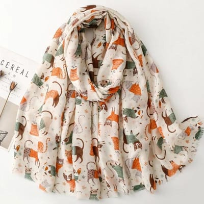 Luxe Dames Viscose Sjaal Zomer Strand Sjaal Langstaartige Kat Print Katoen Linnen Gevoel Kwastje Moslim Hijab Sjaal Tulband 88x180cm beige