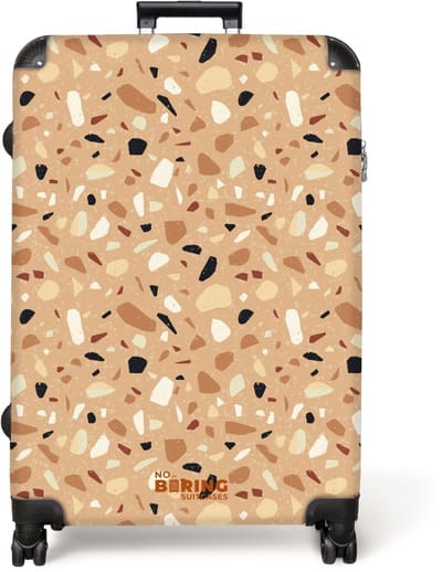 NoBoringSuitcases.com® - Koffer groot - Reiskoffer lichtgewicht - Terrazzo patroon kleurrijk bruin - Rolkoffer met 4 wielen - Grote trolley XL - 98 liter bagage