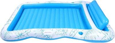 Opblaasbare Zonnebank Ligstoel - Luchtbed Strandstoel - Ontspannen in de zon - Ingebouwd kussen - 208 x 137 cm - Blauw