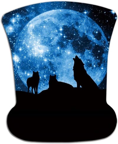 Ergonomische Gel Mouse Pad met Palmsteun en Wolf Moon Motief voor Comfortabel Werken