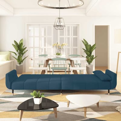 vidaXL - Slaapbank - 2-zits - met - 2 - kussens - fluweel - blauw