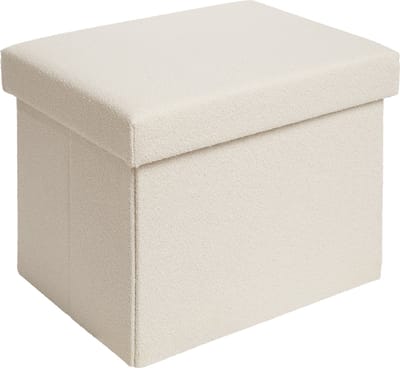 Laleni Bouclé Bankje - met Opbergruimte - Bankje met Opslagruimte - Hocker met Opslag voor Kids - Poef - 41 x 31 cm - Beige