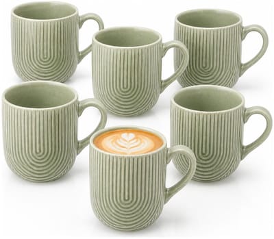Secret de Gourmet koffie mok Memphis - 6x stuks - groen - 300 ml - drink mokken - keramiek - met stijlvol motief