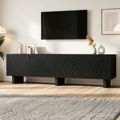Sweiko TV-meubel met 4 deuren - Spaanplaat - Geschikt voor een TV van 75 inch - 180 × 40 × 55 cm - Zwart