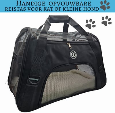Opvouwbare Katten reismand-met schouderband-Lichtgewicht-Dierentransport-Reismand kat -Kattenreistas-kattenreis mand-Diervriendelijk-Wasmachine bestendig-Gozyno-Zwart- Dons matje-Gratis speeltje