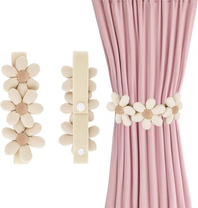 Set van 2 Decoratieve Gordijnhouders met Bloemmotief, Elastische en Verstelbare Straps voor Thuis, Kantoor en Kinderkamer
