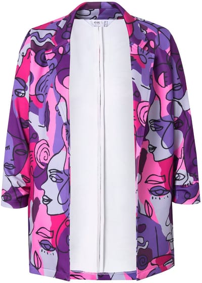 Angel of Style - Dames - Blazer gezichtprint open model 3/4-mouw - Neon bes - Maat 48