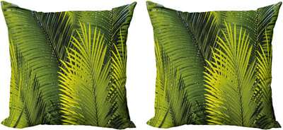 ABAKUHAUS Decoratieve kussenhoes met natuurmotief, 2 stuks, tropisch blad, 50x50 cm, varen groen
