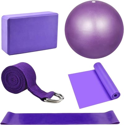 Complete Yoga Starter Kit met 5 Yoga Blokken, Strap, Bal, Foam Brick en Weerstandsband voor Thuis en Sportschool