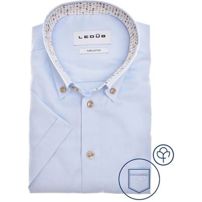 Ledub modern fit overhemd - korte mouw - popeline - lichtblauw - Strijkvriendelijk - Boordmaat: 38