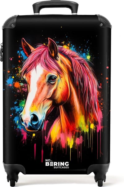 NoBoringSuitcases.com® - Kinderkoffer meisje - Kleurrijk paard met graffiti - Kindertrolley meisjes - Handbagage koffer lichtgewicht - Reiskoffer trolley kinderen - Rolkoffer met wieltjes - Past binnen 55x40x20 en 55x35x25