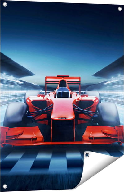 Gards Tuinposter Formule 1 Auto bij de Finish - Rood - 60x80 cm - Tuindoek - Tuindecoratie - Wanddecoratie buiten - Tuinschilderij