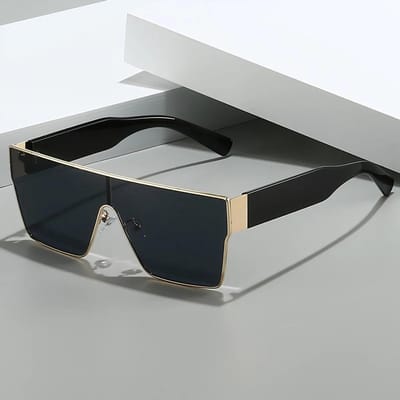 Mode Vierkante Zonnebril Dames Luxe Merk Brillen Mannen Vintage Metalen Frame Siamese Zonnebril Gafas Shade UV400 zwart