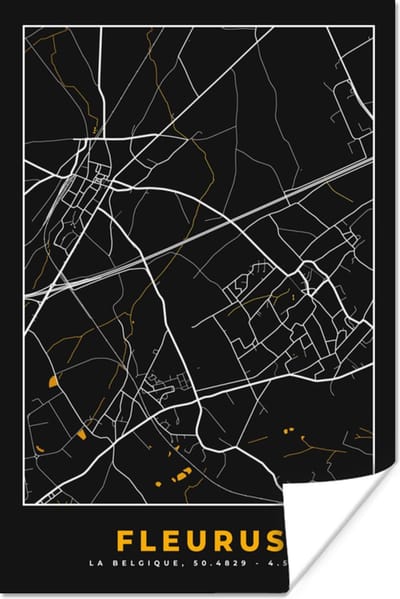 Poster Fleurus - Stadskaart - Gold - Plattegrond - Kaart - 120x180 cm XXL