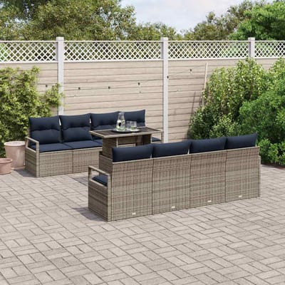 vidaXL - Tuinbank - Set - 9 - st - 6-Aantal - zitplaatsen - Grijs - en - Marineblauw