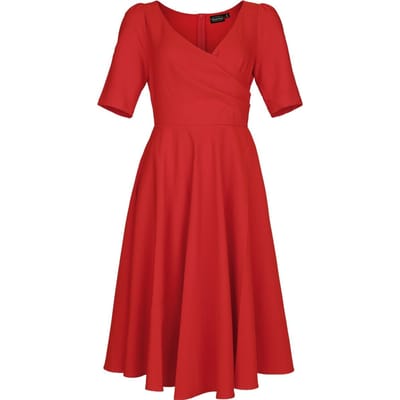 Voodoo Vixen - Rockabilly Midi-jurk - Red Half Sleeve Flare Dress - XS tot L - voor Vrouwen - rood
