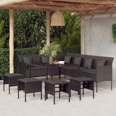 vidaXL - 6-delige - Tuinset - met - kussens - poly - rattan - zwart
