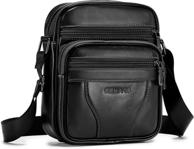 Grote Leren Schoudertas voor Mannen - Casual Sling Organizer voor iPad en Reizen met Verstelbare Schouderband in Zwart