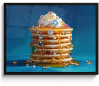 Poster in lijst - Fotolijst 80x60 cm - Posters - Pannenkoeken - Steentjes - Glitter - Slagroom - Posterlijst zwart - Decoratie - Wanddecoratie woonkamer - Muurdecoratie slaapkamer