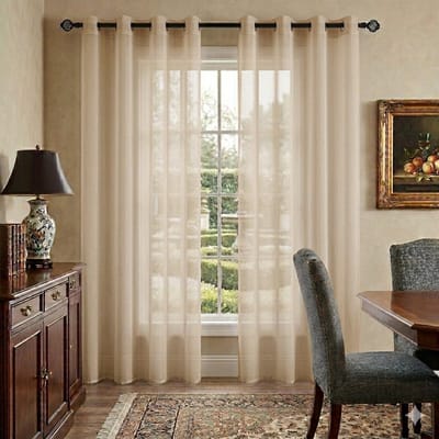 Set van 2 transparante voile-gordijnen met ogen – Luchtig decoratief gordijn voor slaapkamer, 140 x 225 cm, beige – Maison Elara