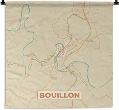 Wandkleed - Wanddoek - Stadskaart - Plattegrond - Bouillon - Kaart - Vintage - 180x180 cm - Wandtapijt