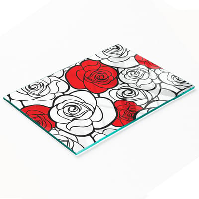 Duurzame en stijlvolle snijplank van gehard glas met rozenpatroon, 80x52 cm