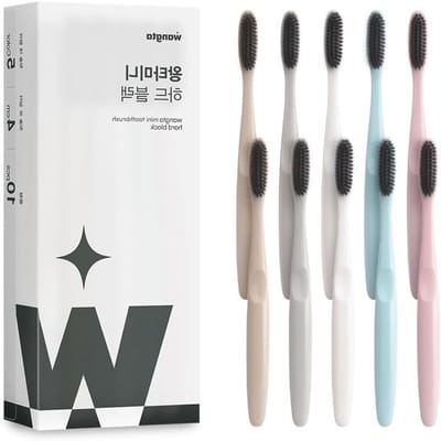 WANGTA Mini Black - Harde met houtskool doordrenkte tandenborstels - 3,5 cm kop, 3200 borstelharen voor bacteriële onderdrukking en stevige reiniging - Made in Korea Premium mondverzorging (10 stuks)