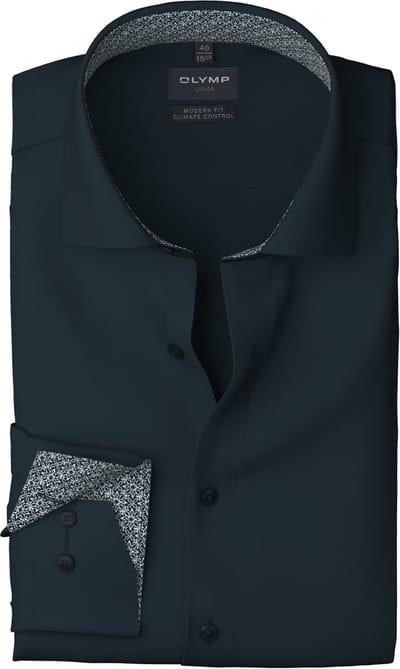OLYMP 24/7 Luxor comfort fit overhemd - twill - marine blauw - Strijkvriendelijk - Boordmaat: 41