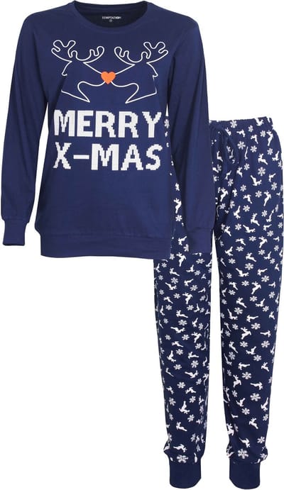 Temptation Dames Pyjama - Pyjama Set - Lange Mouwen - Katoen - Blauw - Maat S