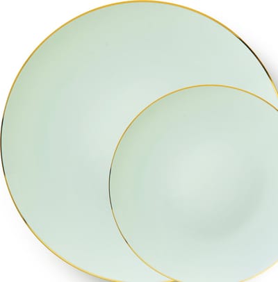 Decorline -32 Elegante Stabiele Herbruikbare Plastic Borden | Classic Collectie | Turqouise met gouden rand.