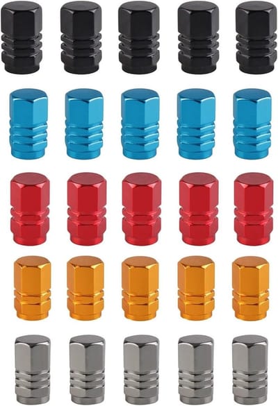 25 Stuks Aluminium Ventieldoppen voor Auto, Motor en Fiets in Diverse Kleuren zoals Goud, Zilver, Rood, Blauw en Zwart