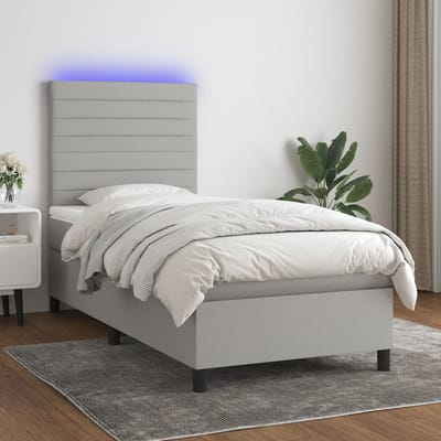 vidaXL - Boxspring - met - matras - en - LED - stof - lichtgrijs - 90x190 - cm