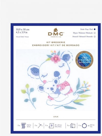 Borduurpakket voorbedrukt Koala met baby Lola in spansteek incl borduurring van DMC TB157